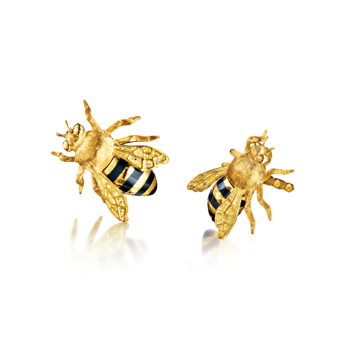Verdura-Jewelry-Honeybee-Earstuds-Gold-Enamel