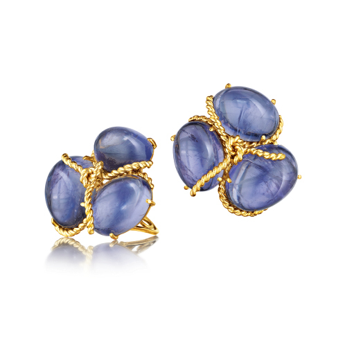 Verdura-Jewelry-Rope-Cluster-Earclips-Iolite-Gold